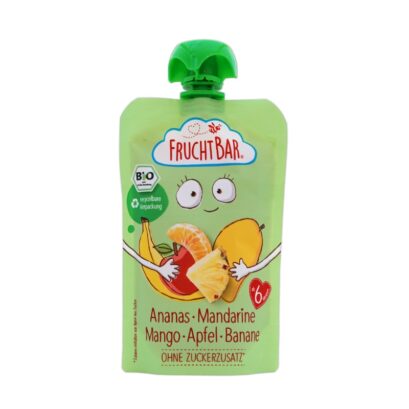フルーツピューレ Fruchtbar（フルフトバー）パイナップル・みかん・マンゴー・りんご・バナナ 6か月から 100gのパッケージ