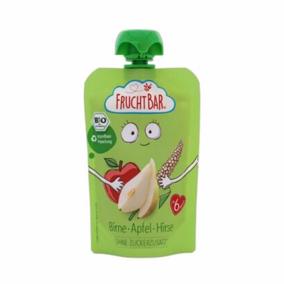 Fruchtbar(フルフトバー)フルーツピューレ 洋なし・りんご・雑穀 6か月から 100g のパッケージ