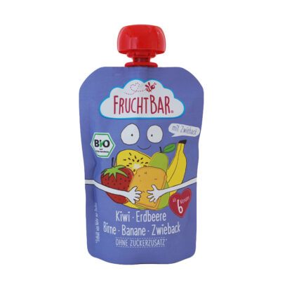 Fruchtbar（フルフトバー）フルーツピューレ キウイ・いちご・洋梨・バナナ・ラスク 6か月から 100gのパッケージ