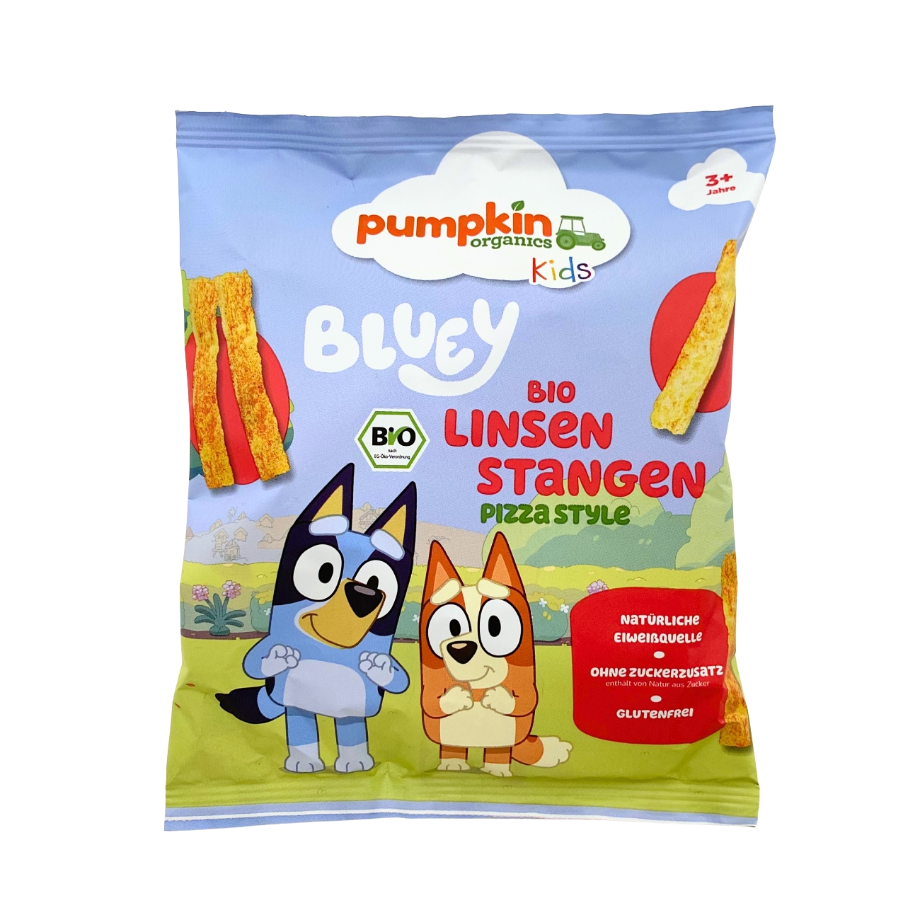 pumpkin organics レンズ豆スティック ピザ味 3歳から 30g のパッケージ