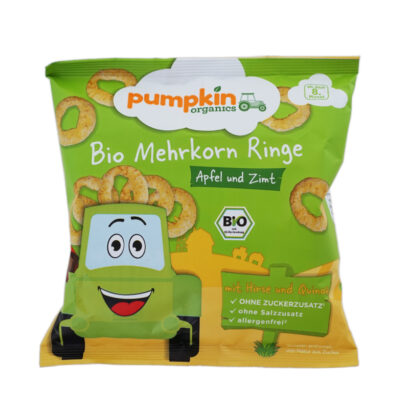 pumpkin organics（パンプキン・オーガニクス） 雑穀リングスナック りんご・シナモン味 8か月から 20gのパッケージ