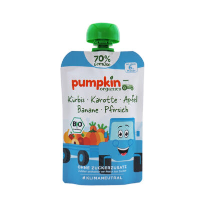 pumpkin organics 野菜70%のピューレかぼちゃ・にんじん・りんご・バナナ・もも 6か月から 100gのパッケージ